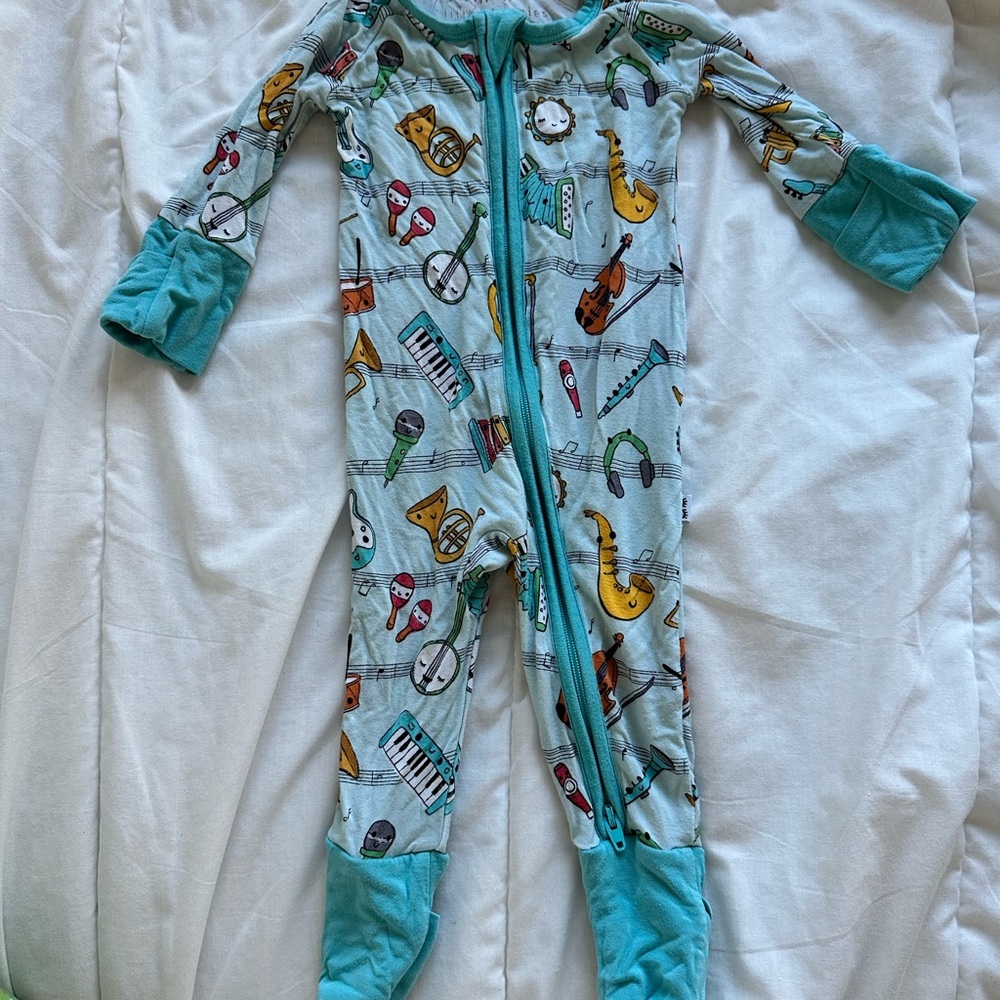 Little Sleepies Musical Print Kids Footie - Teal and Gray